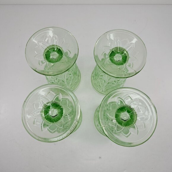 Tiara Indiana Glass 4 Chantilly Green Sandwich 10 oz Footed Iced Tea Tumblers - Picture 5 of 6